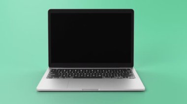 Modern dizüstü bilgisayar çerçeveye kayar ve uygulama vitrinleri, web sitesi modellemeleri veya reklam materyalleri yerleştirmek için yeşil ekranla açılır. Yüksek kaliteli Full HD görüntüler.
