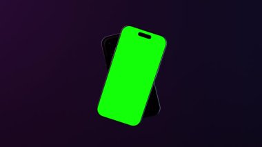 Uygulama vitrinleri, mobil web sitesi modellemeleri veya reklamları için yeşil ekranlı animasyon modern akıllı telefon. Yüksek kalite 4k görüntü