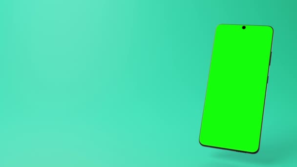 クロマキーのための緑の表示が付いている現代アンドロイドのスマートフォンの3Dアニメーション 高品質の4K映像 — ストック動画