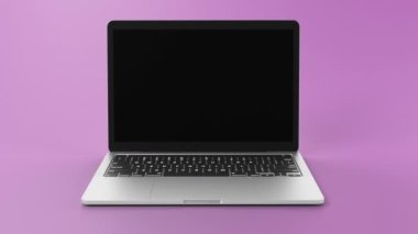 Şeffaf ekran ve pembe arkaplan ile izole edilmiş bir laptop. Yüksek kaliteli FullHD görüntüler
