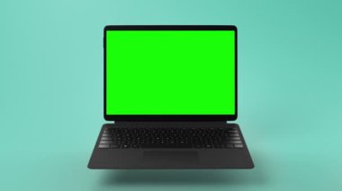 Krom anahtarlama için boş yeşil ekranlı küçük modern dizüstü bilgisayar. Yüksek kaliteli FullHD görüntüler