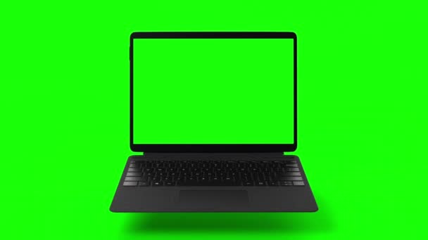 クロマ キーのための表示の空白緑スクリーンが付いている小さい現代ラップトップ 高品質のフルHd映像 — ストック動画