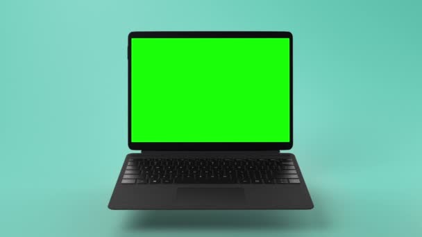 Pequeno Laptop Moderno Com Tela Verde Branco Exibição Para Chroma — Vídeo de Stock
