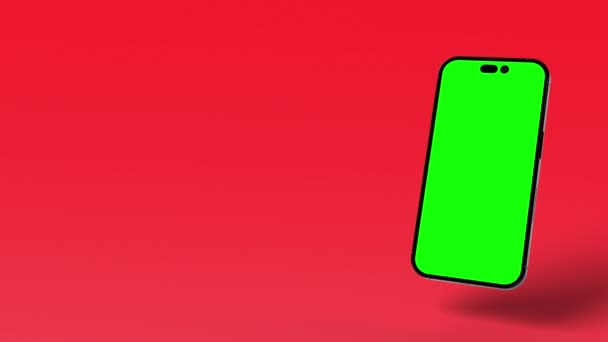 Animiertes Smartphone Mit Grünem Bildschirm Und Rotem Hintergrund Für App — Stockvideo