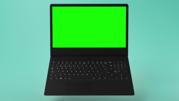 现代黑色笔记本 绿色显示屏 可供模拟或应用展示 优质Fullhd影片 — 图库视频影像