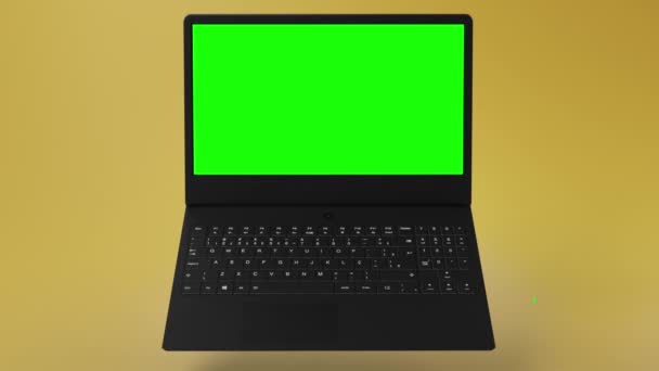 Сучасний Чорний Ноутбук Зеленим Екраном Дисплеї Макетів Або Вітрин Програм — стокове відео