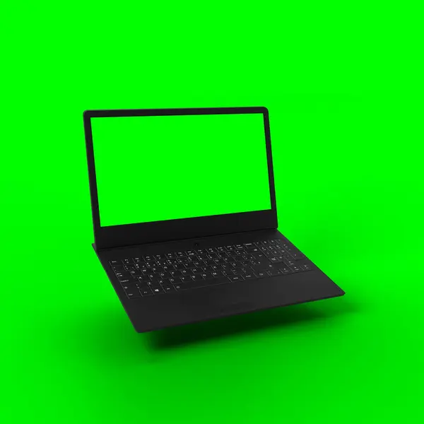 Krom anahtarlama için yeşil ekranlı modern Not Defteri. Yüksek kalite 3B görüntüleme
