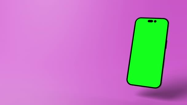 Анимация Современный Смартфон Зеленым Экраном Дисплее Разместить Контент Зависающий Кадре — стоковое видео