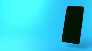 Modern android akıllı telefon modelleme animasyonu, boş ekran ve mavi arkaplan önündeki boşluğu kopyalamak. Yüksek kalite 4k görüntü