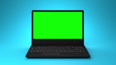 Web sitesi modellemeleri, uygulama reklamları veya UI / UX Showcase 'ler için sergilenen krom anahtarlı 3D animasyon İş Dizüstü bilgisayarı. Yüksek kalite 4k görüntü