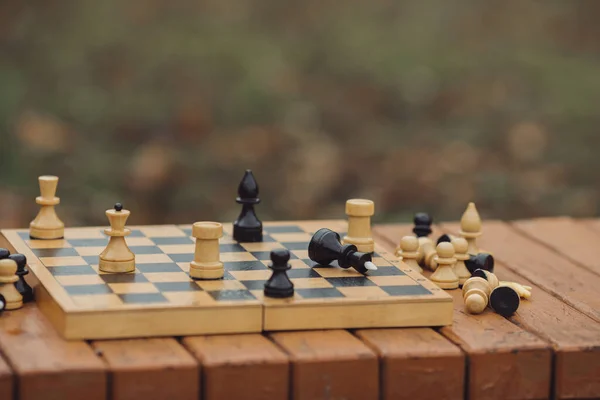 Шахи Матчмейстер Завершена Гра Шахи Осінньому Парку — стокове фото
