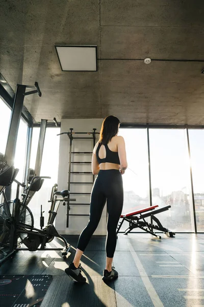 Athletic Girl Wearing Black Leggings Top Gym Training — Foto Stock