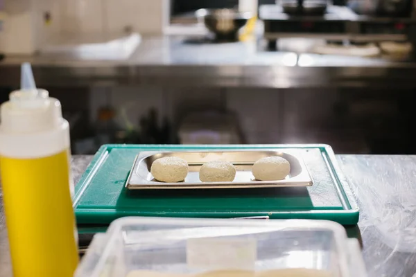 Chef Prepares Cheese Pancakes Kitchen Cafe — Stock Photo, Image