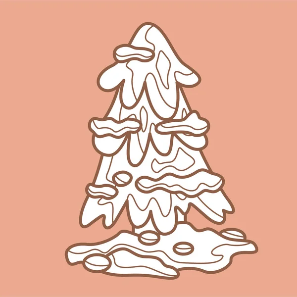 Arbre Noël Hiver Nature Caricature Numérique Timbre Contour — Image vectorielle