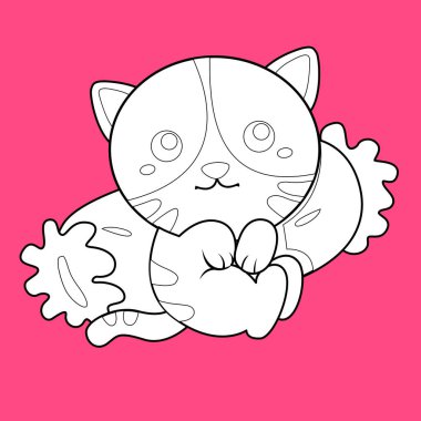 Şirin Kedi Kedicik Hayvan Evcil Hayvan Çizgi Filmi Dijital Mühür Siyah ve Beyaz