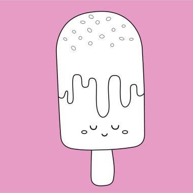 Komik Dondurma Çizgi Filmi Dijital Damga Siyah ve Beyaz