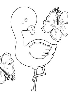 Sevimli Komik Flamingo Karakteri Çocuk ve Yetişkinler için Hayvan Çizgi Filmleri Renklendirme Etkinliği
