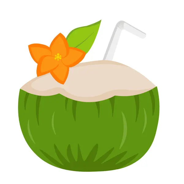 Vers Kokosnoot Fruit Zomer Drank Cartoon Illustratie Vector Clipart Sticker — Stockvector