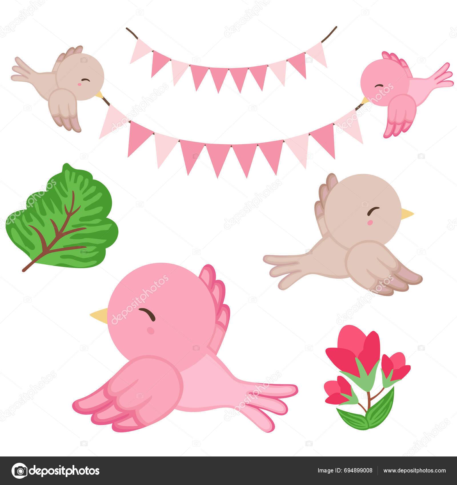 Cute Pink Love Bird Valentine Animal Cartoon Illustration Vector ...
