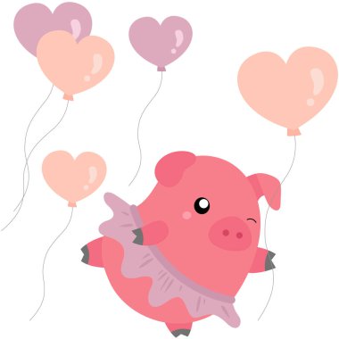 Pink Pig in Love Valentine Animal Background Decoration Cartoon Illustration Vector Clipart Sticker