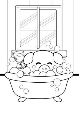 Cute Love Pig Animal for Valentine Decoration Background Cartoon Coloring Activity for Kids and Adult