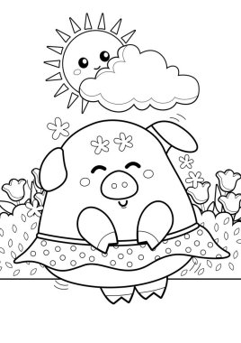 Cute Love Pig Animal for Valentine Decoration Background Cartoon Coloring Activity for Kids and Adult
