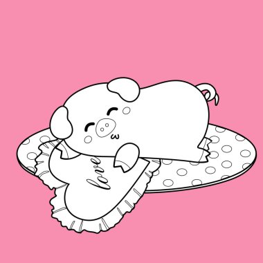 Cute Love Pig Animal for Valentine Decoration Background Cartoon Digital Stamp Outline