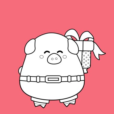 Cute Love Pig Animal for Valentine Decoration Background Cartoon Digital Stamp Outline
