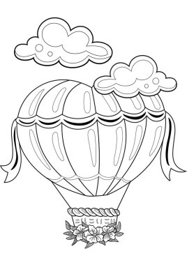 Heart Hot Air Balloon Valentine Decoration Background Cartoon Coloring Activity for Kids and Adult
