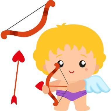 Cute Angel Cupid Kids Valentine Love Heart Cartoon Illustration Vector Clipart Sticker Background Decoration
