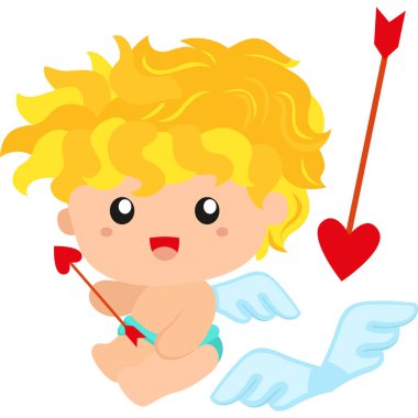 Cute Angel Cupid Kids Valentine Love Heart Cartoon Illustration Vector Clipart Sticker Background Decoration