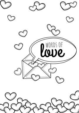 Valentine Act Of Love With Words of Love Letter Envelope Cartoon Coloring Activity for Kids and Adult