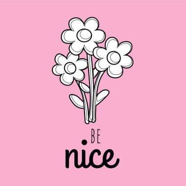 Valentine Act Of Love With Be Nice Flower Cartoon Digital Stamp Outline