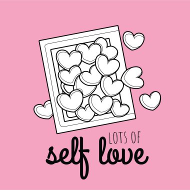 Valentine Act Of Love With Lots of Self Love Heart Frame Cartoon Digital Stamp Outline