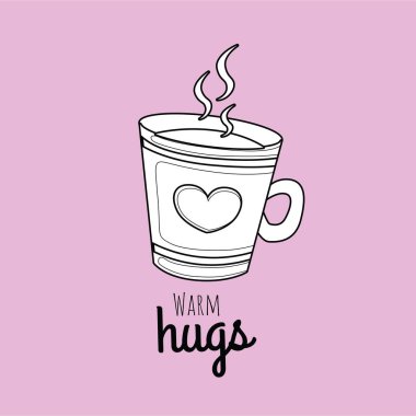 Valentine Act Of Love With Warm Hugs Mug Cartoon Digital Stamp Outline