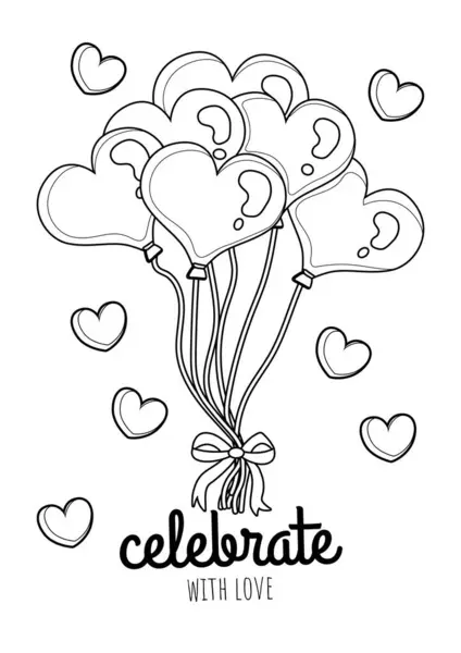 Valentine Act Of Love With Celebrate With Love Heart Balloons Cartoon Coloring Activity for Kids and Adult