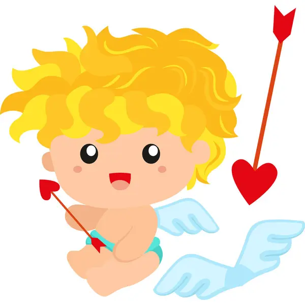Cute Angel Cupid Kids Valentine Love Heart Cartoon Illustration Vector — Stock Vector