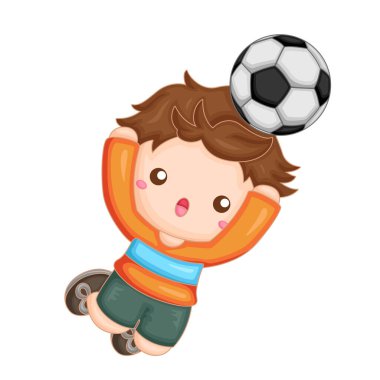 Hoş Çocuk Futbol Oynuyor Spor Aktivitesi Çizgi Film Çizimi Vektör Clipart Yapıştırması Dekorasyonu