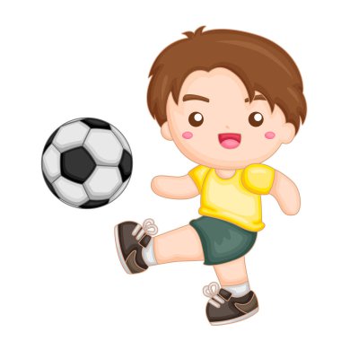 Hoş Çocuk Futbol Oynuyor Spor Aktivitesi Çizgi Film Çizimi Vektör Clipart Yapıştırması Dekorasyonu