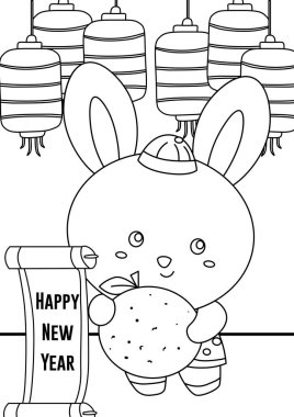 Şirin Tavşan Çin Yeni Yıl Sembol Aksesuarları Çocuklar ve Yetişkinler için Çizgi Film Boyama Sayfaları