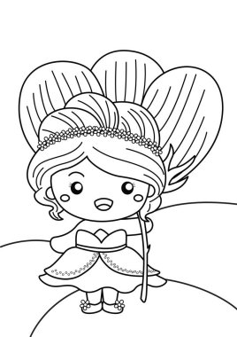 Şirin ve Güzel Küçük Bahçe Prensesi Çocuklar ve Yetişkinler için Çizgi Film Boyama Etkinliği