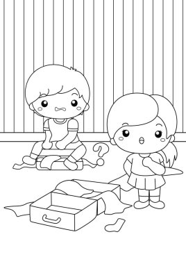 Seyahat için toplanan sevimli çocuklar bayram etkinliği çocuklar ve yetişkinler için çizgi film boyama