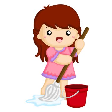 Sağlıklı Yaşam Tarzı Yapan Çocuklar Ev İşi Etkinliği Çizgi Film Çizimi Vektör Clipart Çıkartma Arkaplanı