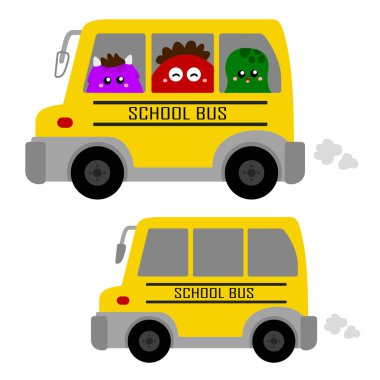 Cute and Funny Monster School Bus Doodle Art Cartoon Illustration Vector Clipart Sticker Decoration Background clipart