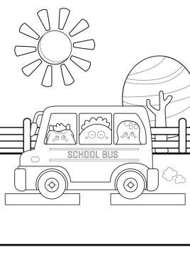 Cute and Funny Monster School Bus Doodle Art Cartoon Coloring Activity for Kids and Adult clipart