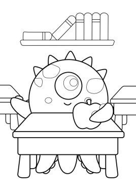 Cute and Funny Monster School Doodle Art Cartoon Coloring Activity for Kids and Adult clipart