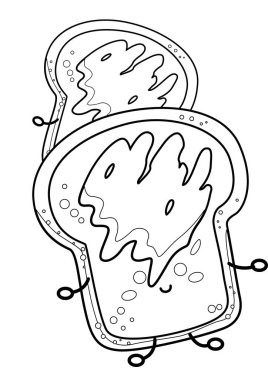 Çocuklar ve Yetişkinler için Tost Ekmeği Sabah Kahvaltısı Çizgi Film Renklendirme Etkinliği