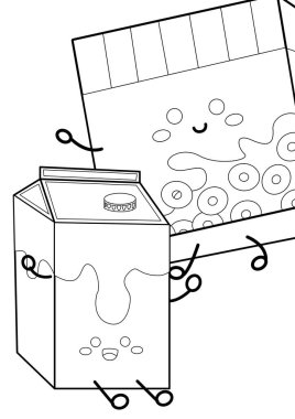 Gevrek Kutusu ve Süt Kutusu Çocuklar ve Yetişkinler için Tatlı Sabah Kahvaltısı Çizgi Film Renklendirme Etkinliği