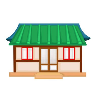 Geleneksel Hanok Evi Klasik Çizgi Film İllüstrasyon Vektörü Clipart Yapıştırıcısı