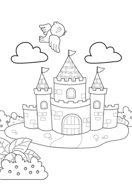 Cute Castle Classic Bedtime Stories Humpty Dumpty Egg Cartoon Coloring — Stock Vector